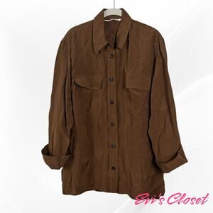 Zara Women's Shirt Brown Button Up Flap Pockets M